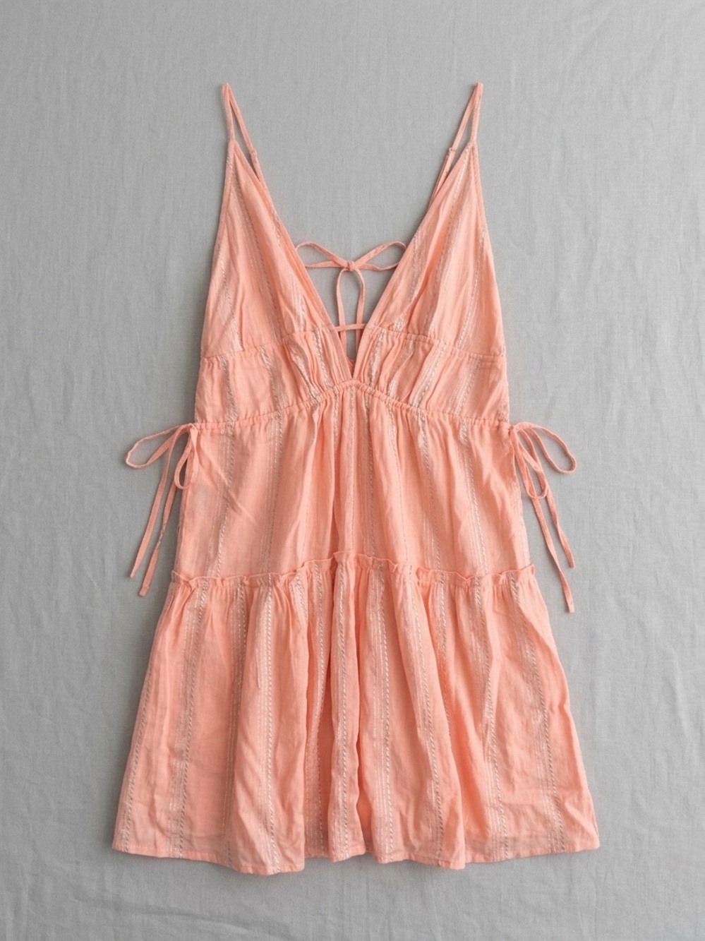 Plunging Eyelet Coral Slip with Side Tie Straps